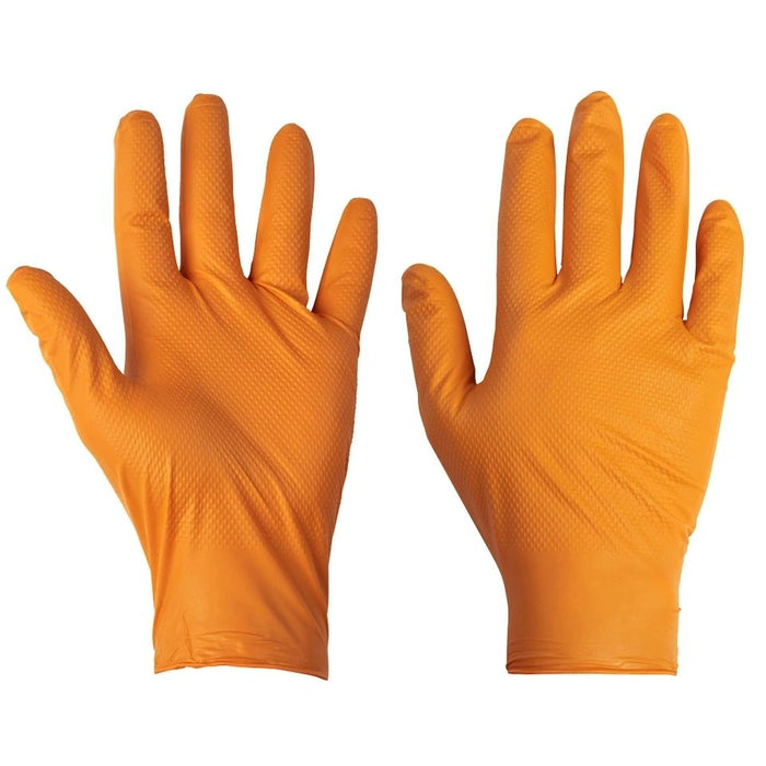 ORANGE DIAMOND GRIP- P/F NITRILE GLOVES x100-LARGE