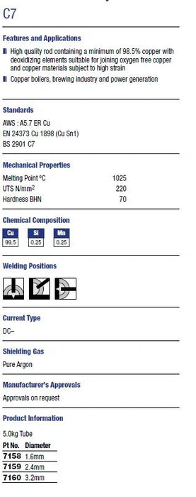 TIG Wire - C7 - Various Sizes