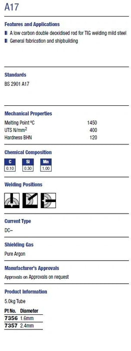 TIG Wire - A17 - Various Sizes