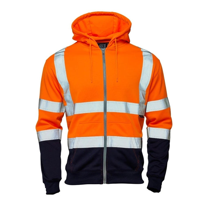 Hi Vis 2 Tone Hooded Zipped Sweatshirt-Orange/Navy