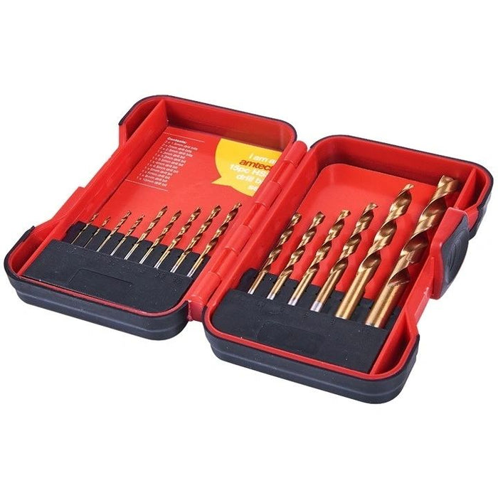 15 Piece titanium coated high speed steel (HSS) drill bit set