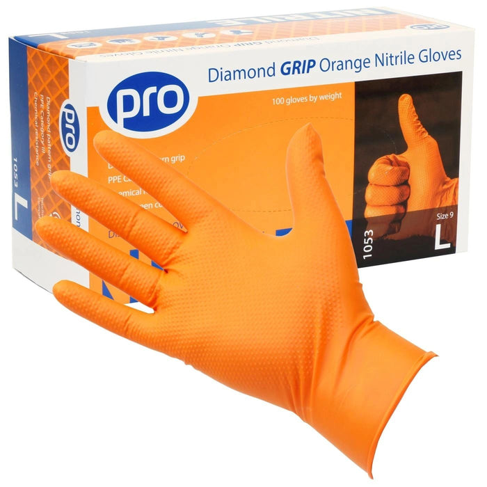 Professional Diamond Grip Nitrile Gloves - Orange