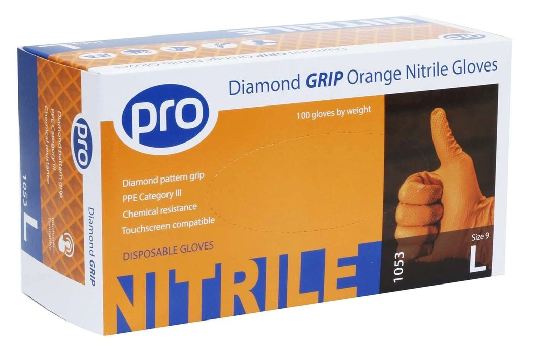 Professional Diamond Grip Nitrile Gloves - Orange